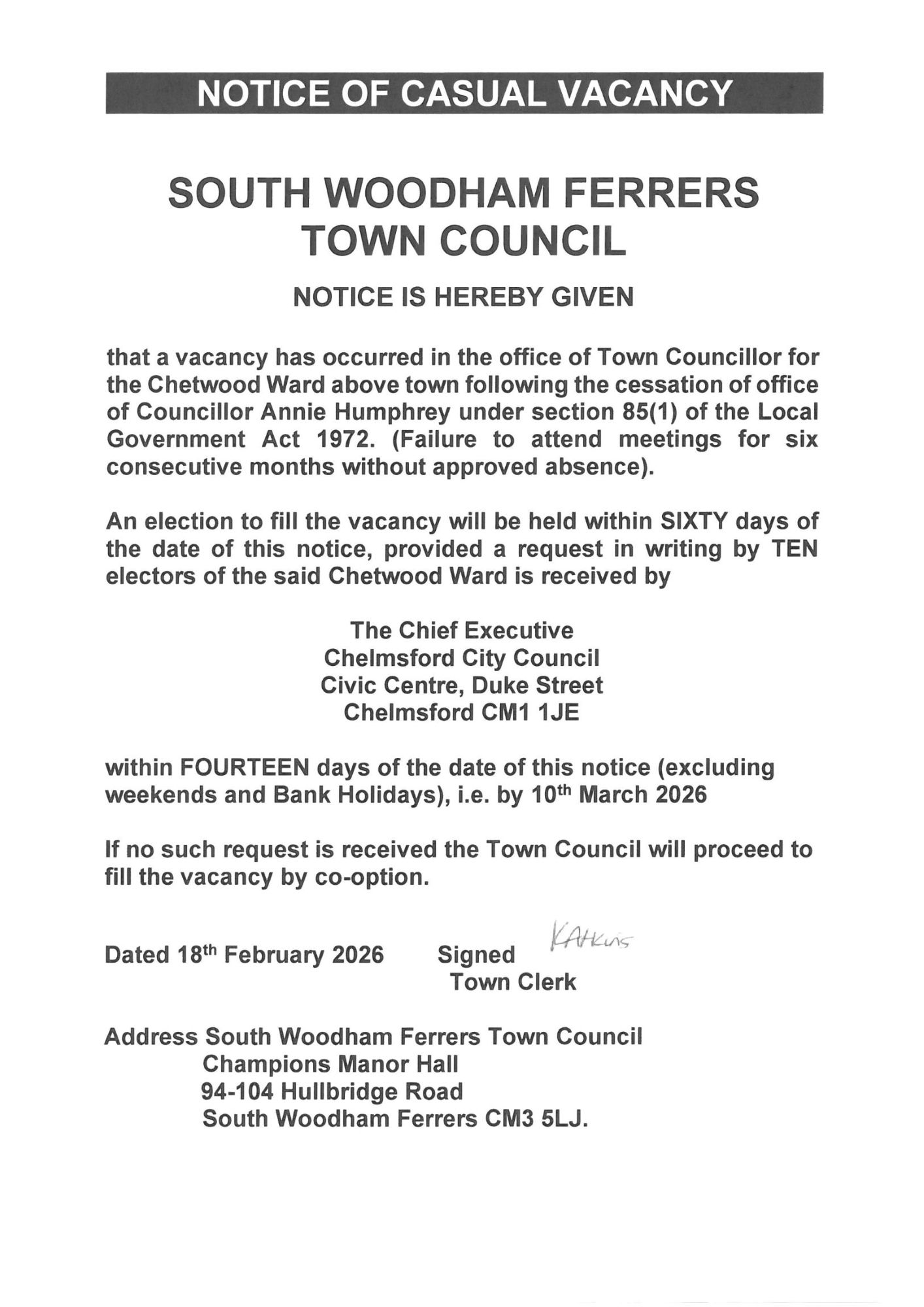 Notice of Casual Vacancy